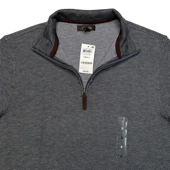 Tasso Elba 1/4 Zip Grey Cotton Blend Mens Sweater Size Small - Picture 3 of 10